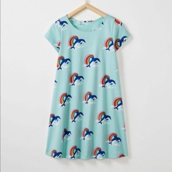 HANNA ANDERSSON 100% Cotton Dolphin Rainbow Swing Dress Size 3T 90cm - Picture 1 of 5